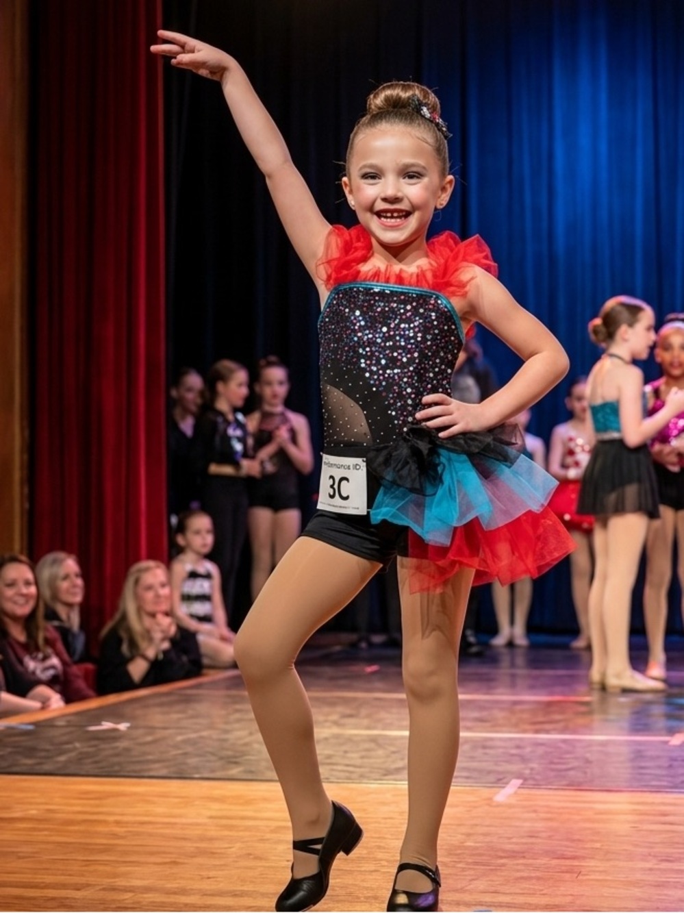 Kids Sequin Dance Costume - Black, Red & Blue